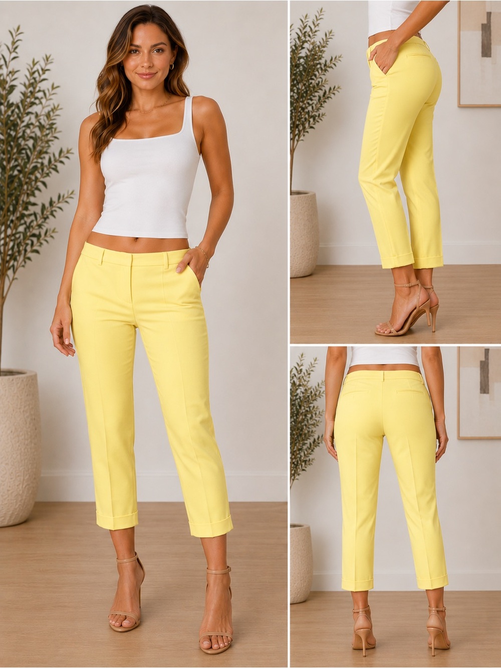 Express Editor Low Rise Lemon 🍋 Yellow Crop Pants